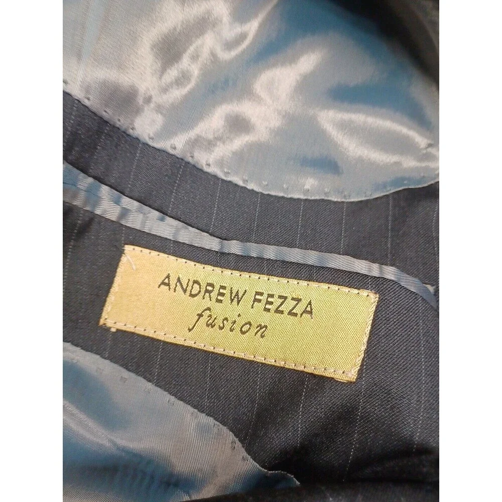 Andrew Fezza Wool Mens Black Blazer Sport Coat Pinstripe 50L